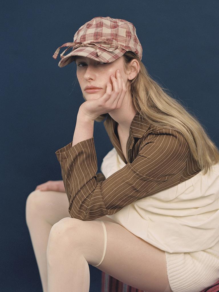 Eosseomnijeu Basic Ball Cap_Ribbon_Check Cherry