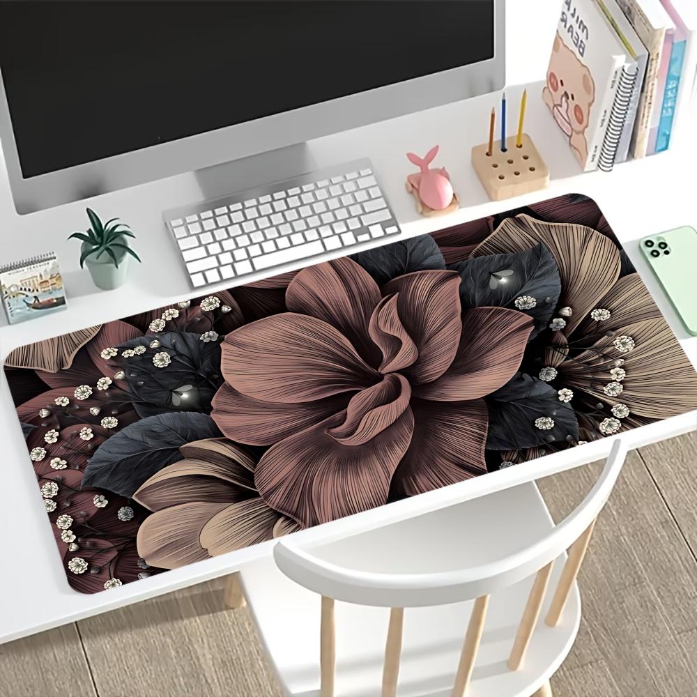 Tropical Plant Leaf Extended Desk Mat Non Slip Rubber Stitched Edge Large Mousepad For Laptop Pc Office Desktop Gaming Space