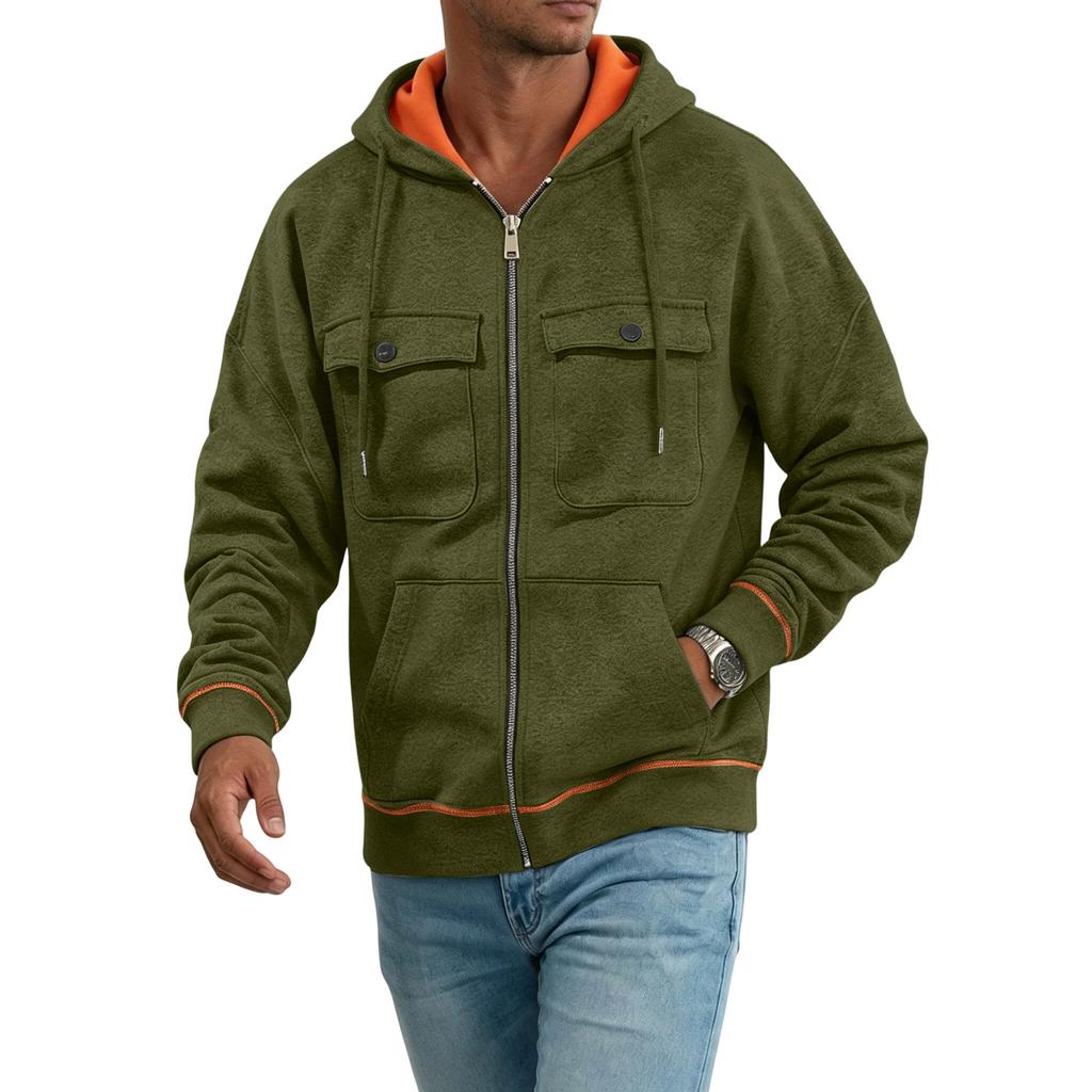 Men's Colorblock Hooded Jacket with Zip Closure and Multiple Pockets for Casual Wear