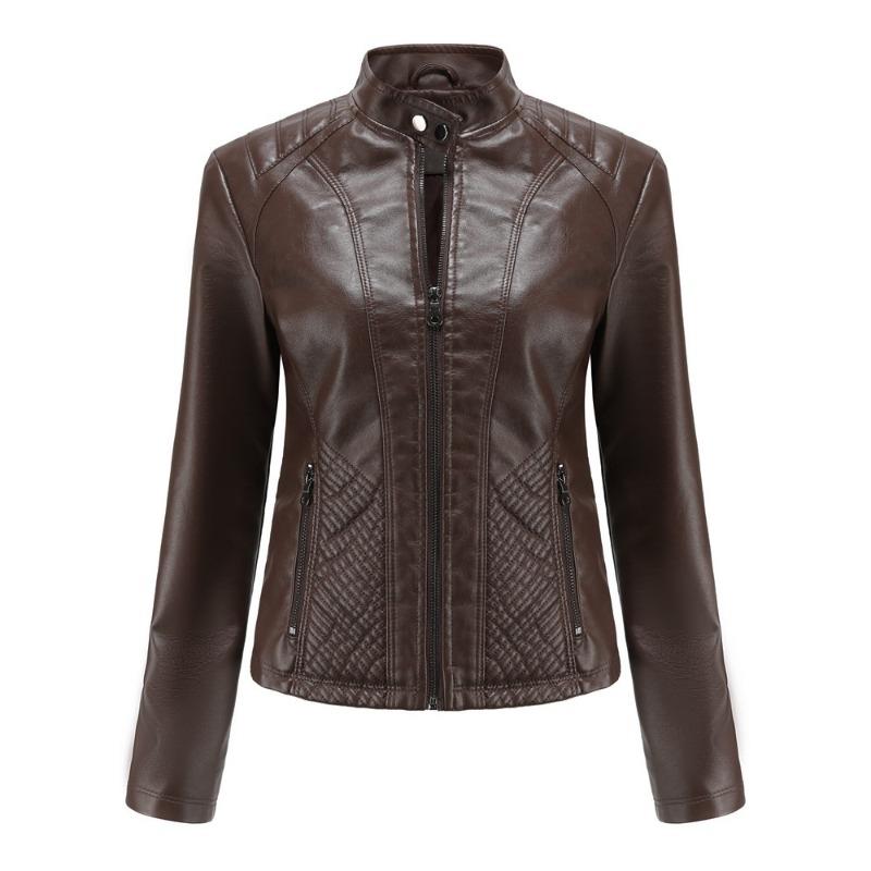Autumn and Winter New Casual Leather Jacket Women's Simple Trend Thin Jacket Long Sleeve Motorcycle Jacket Women's Clothing