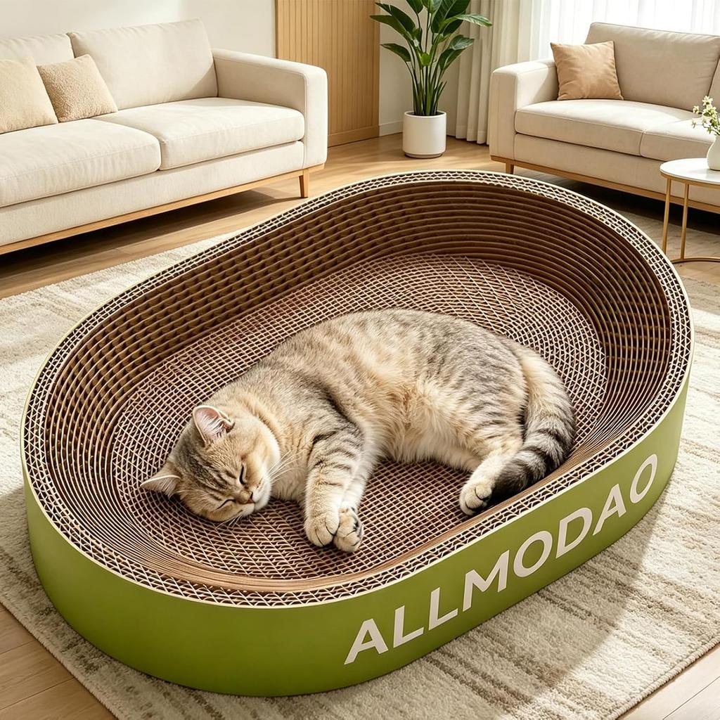 Scratcher with Bed, Corrugated Cardboard Scratching Pad, Low Shedding Litter Box Shape for Indoor Cats