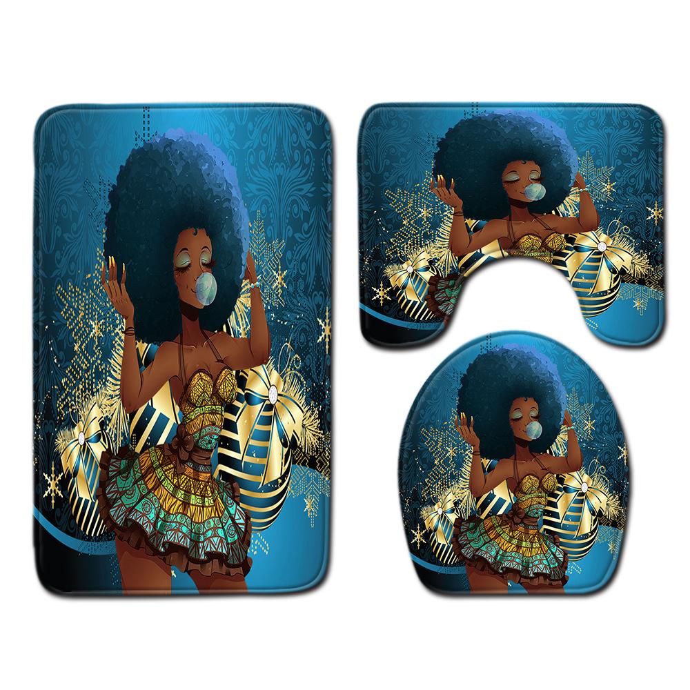 African Women'S Bathroom Floor Mat Three-Piece Bathroom Carpet Toilet Mat Set Doormat Bathroom Non-Slip Mat