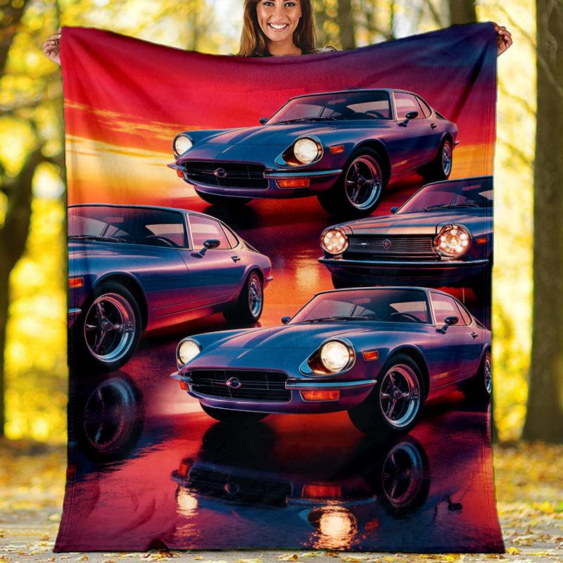 Race Track Muscle Car Art Fleece Printed Flannel Blanket, Warm Soft Throw Sofa Bed Blanket 80cm x 120cm