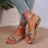Foreign Trade Flat-soled Sandals Women's 2025 Summer Round Head Open-toe One-word Buckle Strap European and American Fashion Large-size Women's Shoes