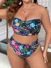 2024 Plus Size High Waist Bandeau Swimsuit - European & American Print