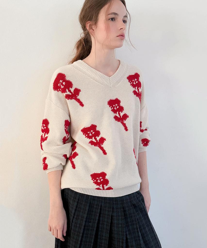 SINOON Sn Flower Loose Fit Knit (Ivory)