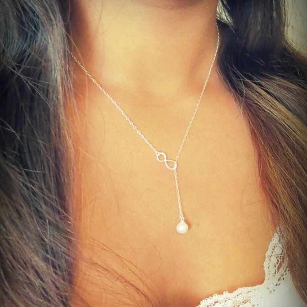 

eBay Fashion Versatile Accessories Necklace, Good Luck 8 Character, Pearl Female Short Collarbone Chain золотий