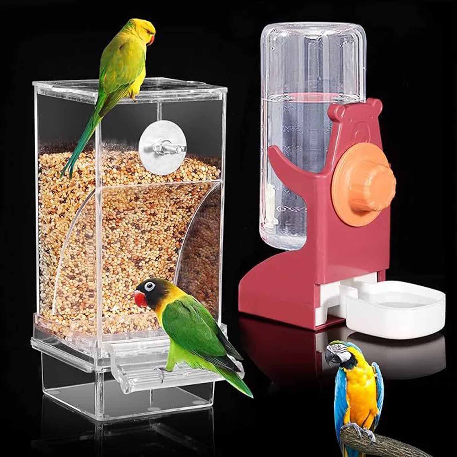 

Parrot Feeder Cage Accessories - Automatic Bird Feeder Water Dispenser Set for Pet Bird Cage Supplies One Size