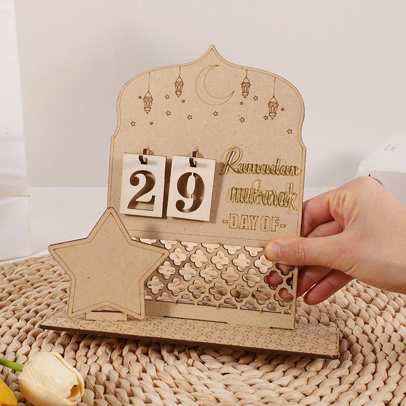Ramadan Countdown Advent Calendar Eid Mubarak Wooden Ornaments Muslim Party Supplies 2025 Ramadan Home Decoration Accessories