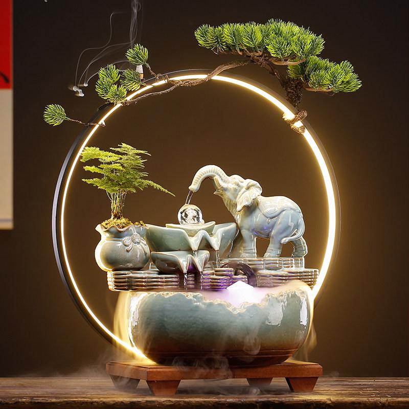 Elegant Chinese-Style Flowing Water Humidifier for Living Room and Office Decor