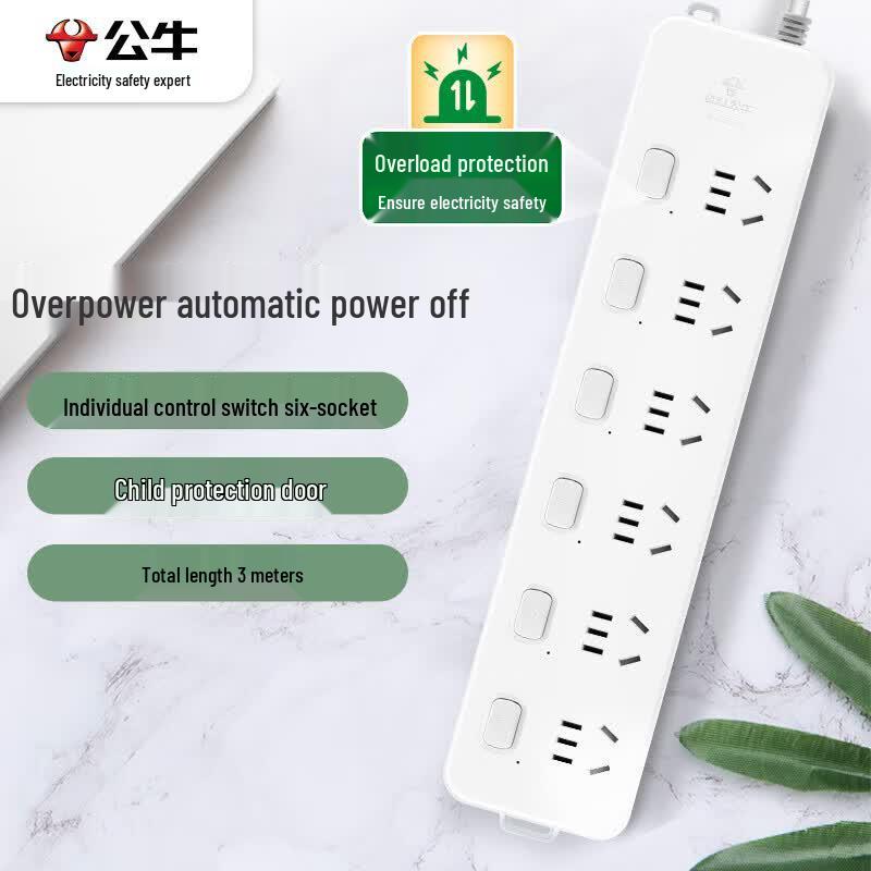 BULL GN-313 6-Outlet Power Strip with Individual Switches