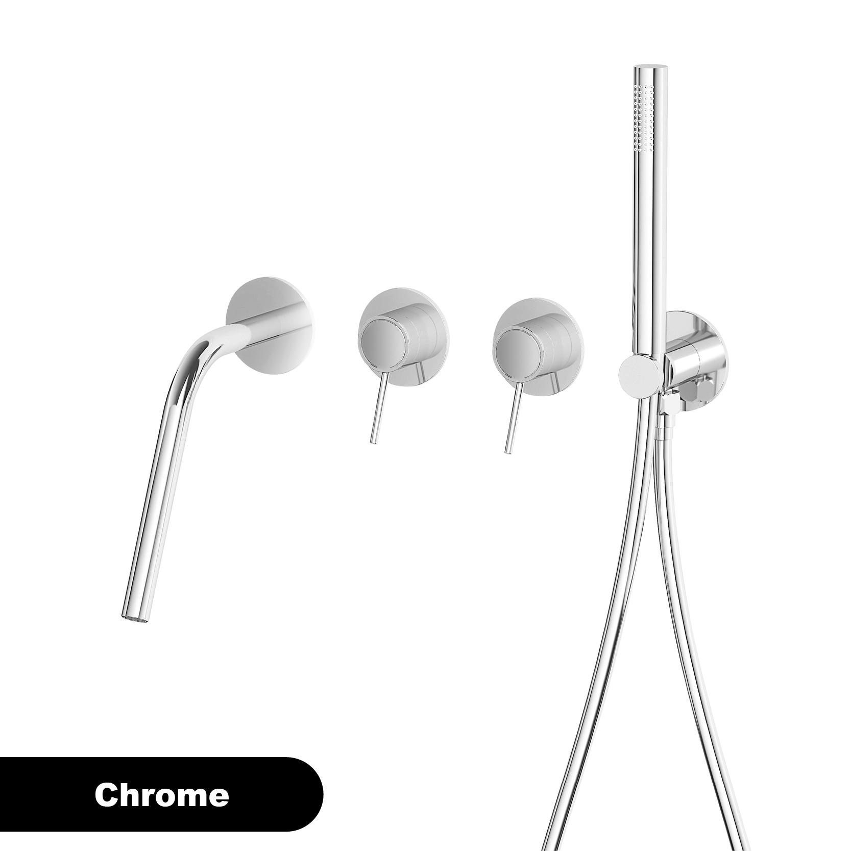 Luxury Brass Gun Grey Wall-Mounted Bathtub faucet Embedded hidden design dual handle hot & cold water 2-function bathroom Mixer