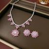 European and American Style Zircon Pink Plum Blossom Necklace and Earrings Set