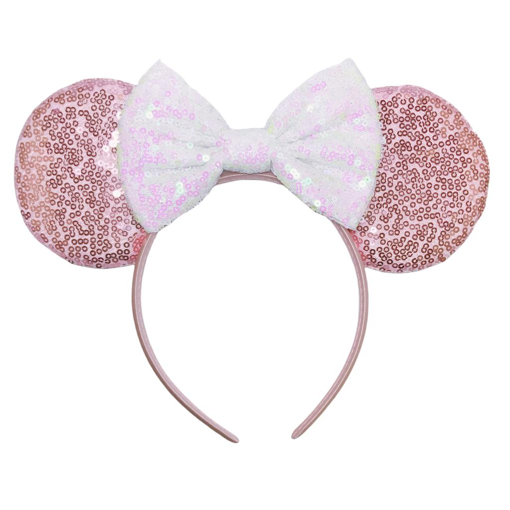 Mouse Ears Headband For Girls Adults 5'' Sparkly Sequin Bow Hairband Festival Party Travel DIY Hair Accessories