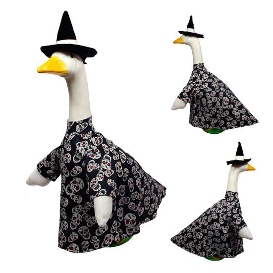 Porch Goose Outfits Gold Stamping Skull Christmas Tree Pattern Goose Clothes for 23" Cement Goose Holiday Goose Costume for Garden Yard Decor