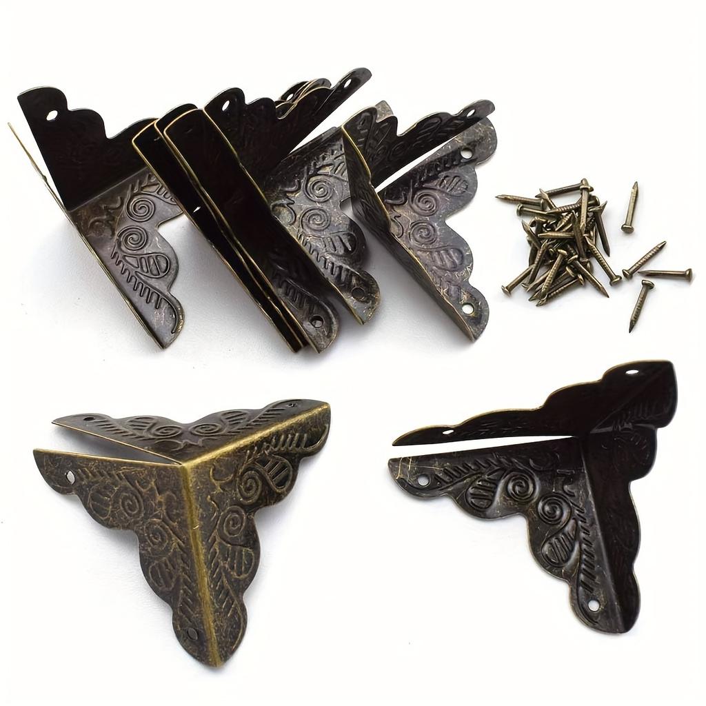 13pcs Antique Jewelry Box Latch Buckle Hinges and Corner Protectors Assortment Kit Retro Bronze Butterfly-Shape Hasp