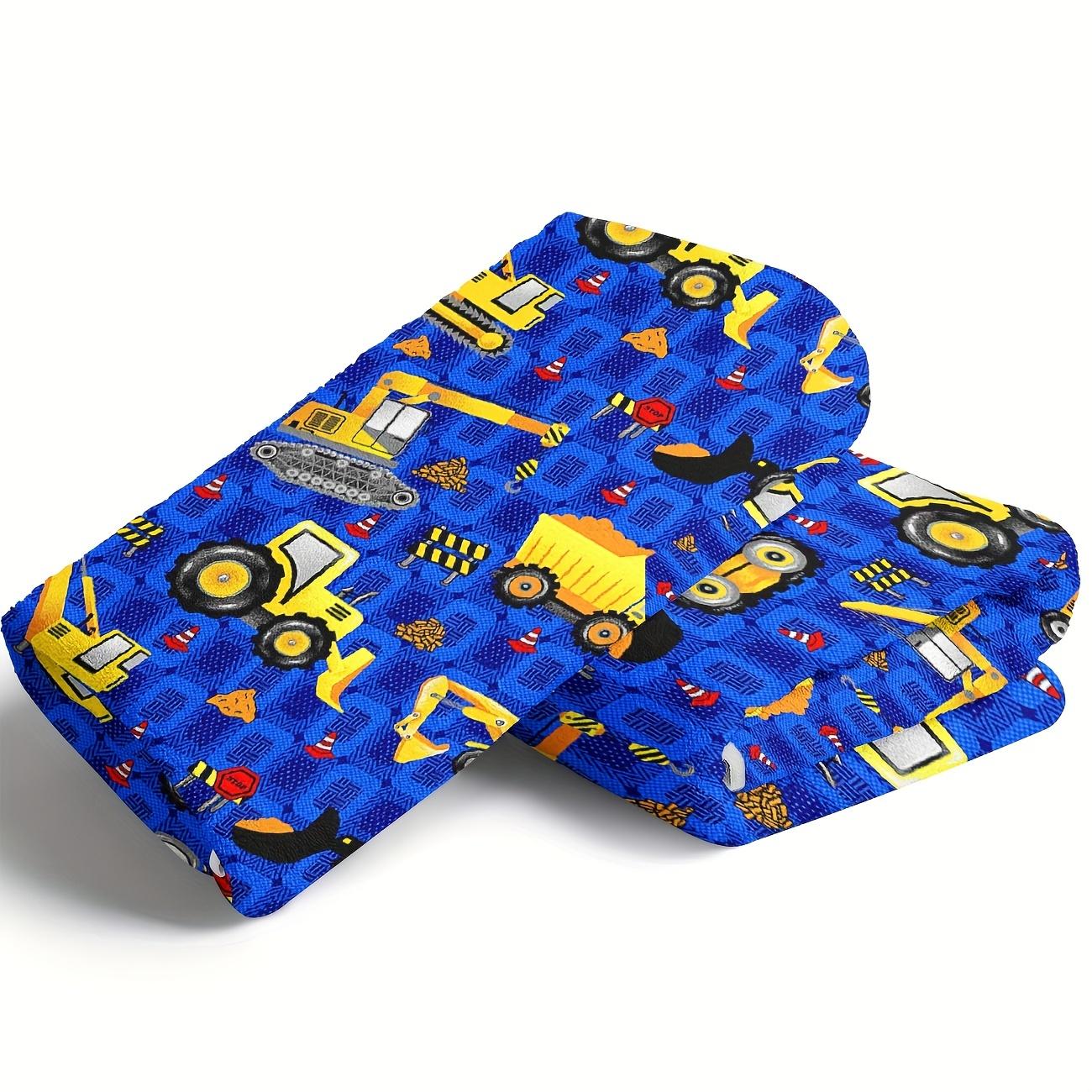 Flannel Blanket Construction Equipment Print Blue Flannel Blanket Fun Truck Design For Kids Snuggle Warm Certified Size: 75*100cm, Weight: 230 GSM