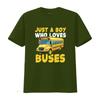 Kids School Bus Costume Just a Boy who loves Buses T Shirt vintage Washed Casual Comfortable Soft fashion Slightly