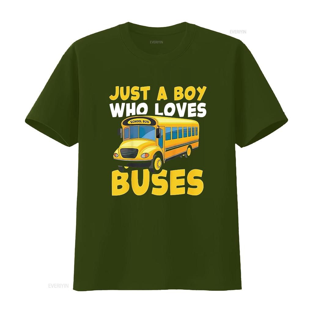 Kids School Bus Costume Just a Boy who loves Buses T Shirt vintage Washed Casual Comfortable Soft fashion Slightly