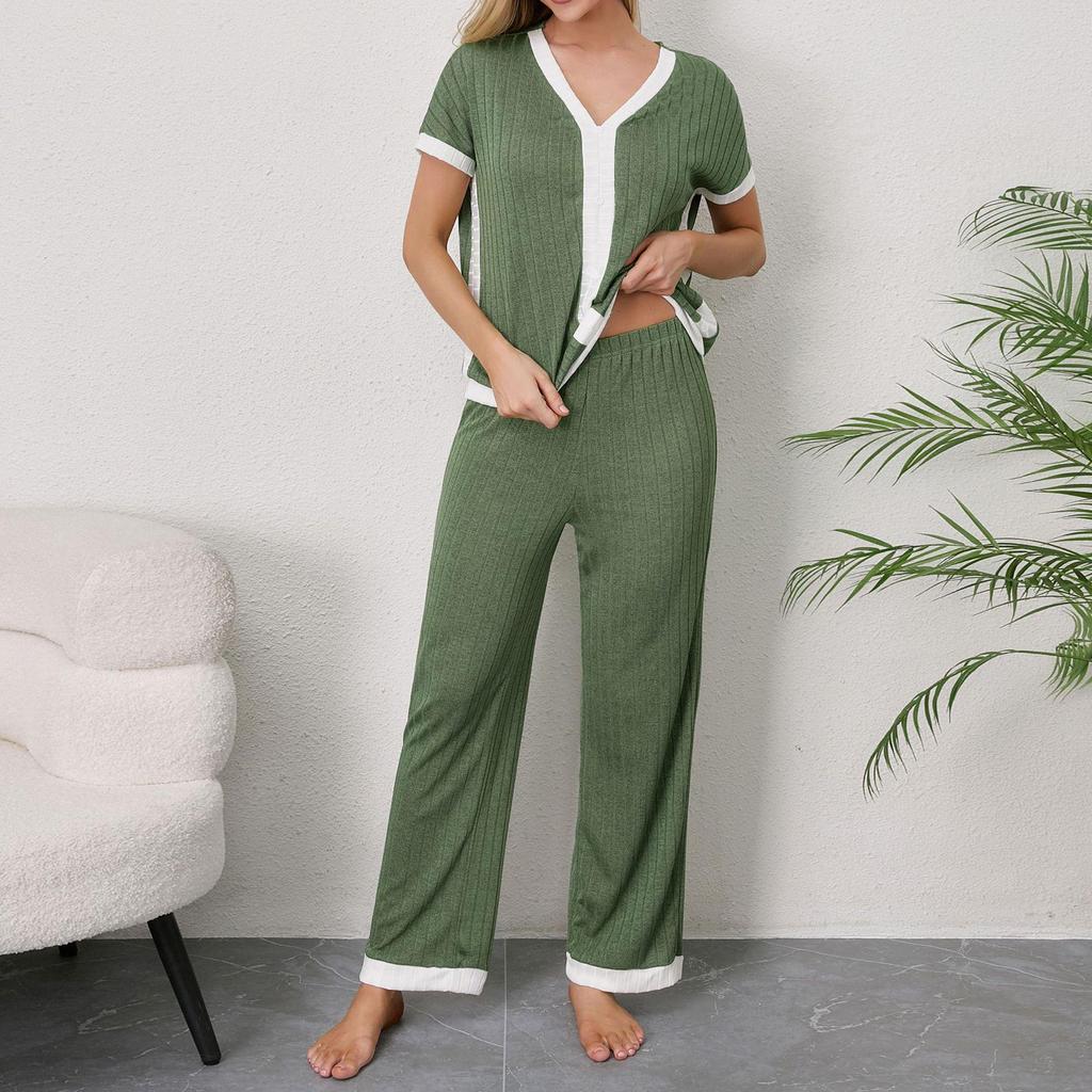 Dames Ribgebreide Loungewear Set - Losse Pasvorm, Eenvoudige Stijl voor Thuiswerken