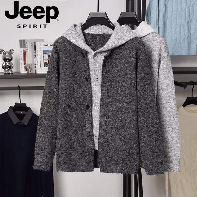 JEEP SPIRIT Men's Faux-Layered Hooded Knit Cardigan