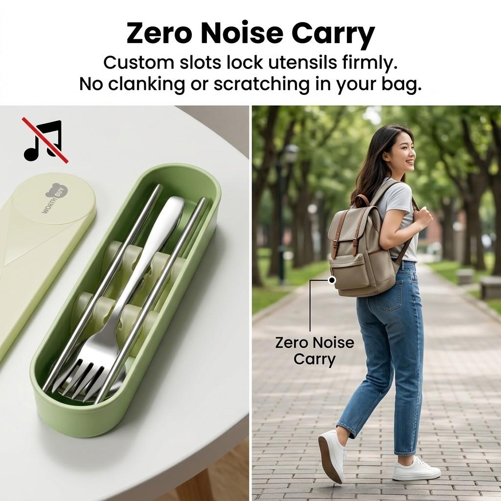 Portable Stainless Steel Cutlery Set Spoon Fork Chopsticks with Organizer Case Kids School Travel Camping Tableware Utensils