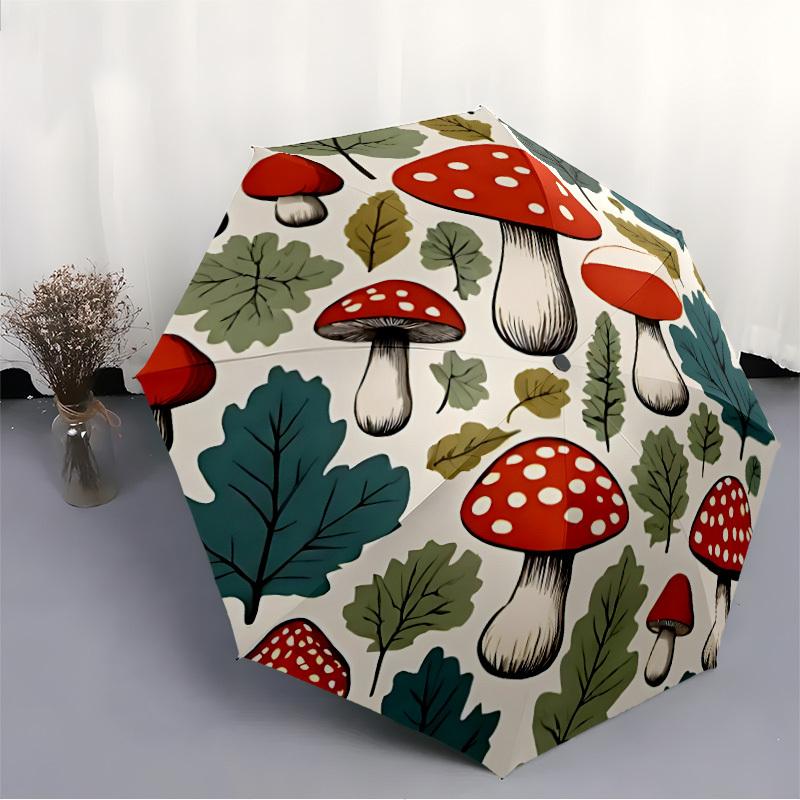 1pc Mushroom Forest Automatic Open/close, All-Season Portable Folding Umbrella, Travel, Everyday, Formal Events - Compact Luxury Parasol, Outdoor Acce