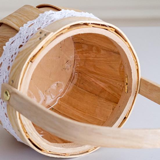 Flower Basket, with Lace Decor, Hand-Woven Wicker Rattan Flower Basket, Wood Portable Floral Gift Basket