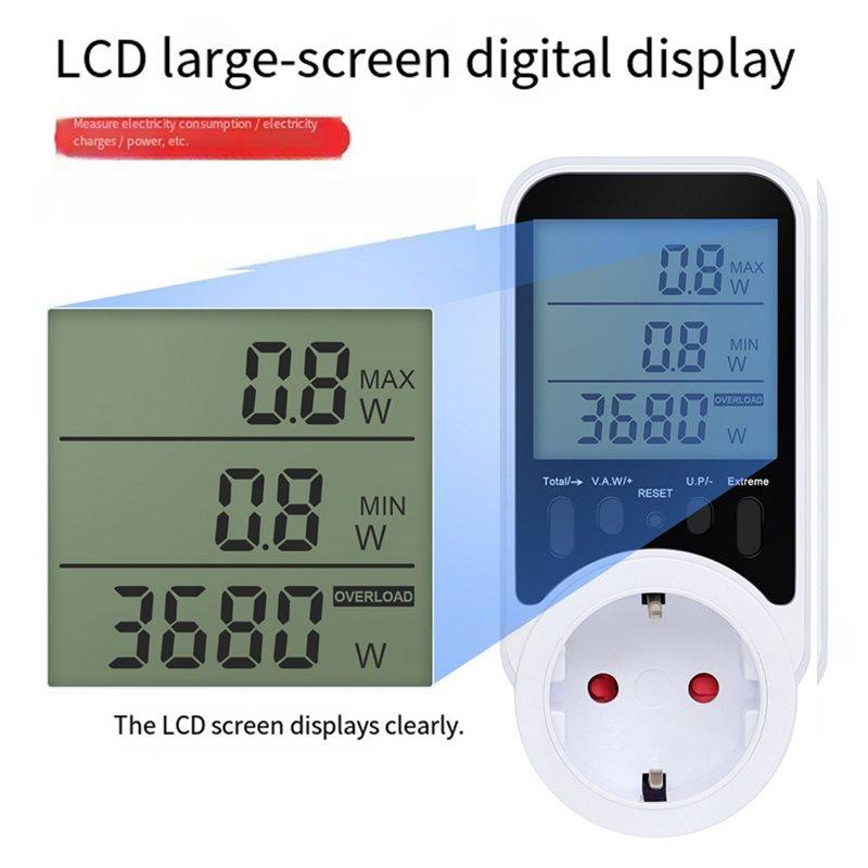 Digital LCD For Voltage Current Monitoring And Power Consumption Analysis Energy Meter Wattmeter No Backlight EU Plug