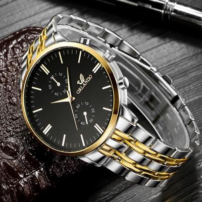 Fashion Men Watches Quartz Watch Men's Silver Gold Plated Stainless Steel Wristwatch