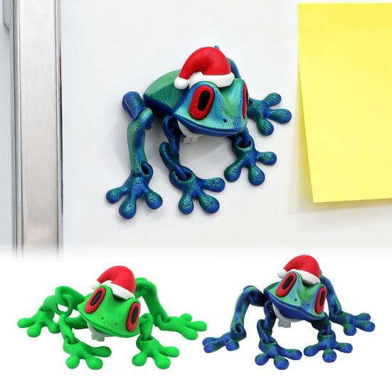 2Pcs Christmas Frog Fridge Magnet 3D Printed Movable Joints Santa Hat