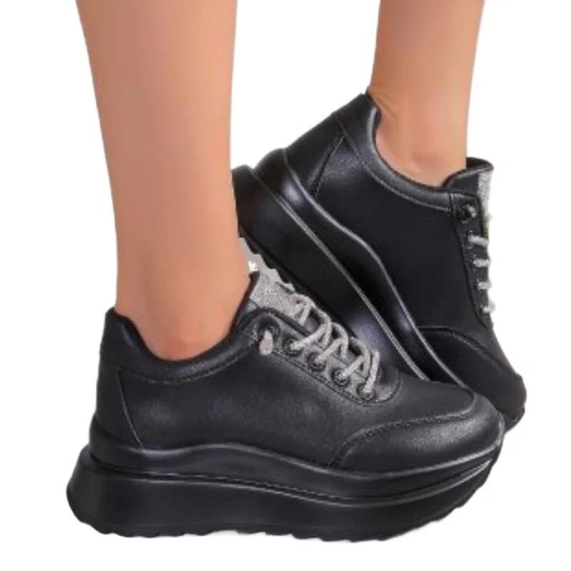 

Мода 2025 Обувь для женщин Платформа Женская вулканизированная обувь Уличные женские кроссовки Хрустальный круглый носок Плоская подошва с женской повседневной обувью 36