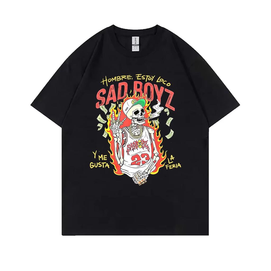 Rapper Junior H Sad Boyz Skeleton Graphic T-shirt Men Women Hip Hop Fashion T Shirts Men's High Quality Cozy T-shirts Streetwear