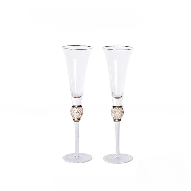 Crystal Wine Glass Extreme Luxury Wedding Party Glassware Drink Red Wine Goblet With Gold Rim Diamond Cocktail ChampagneCup