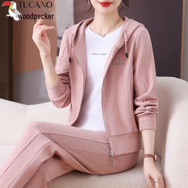 

Жіночий комплект штанів прямого крою та куртки-світшота Woodpecker - 2025 Весна/Осінь Повсякденний спортивний одяг XL (103—118 jin) рожевий