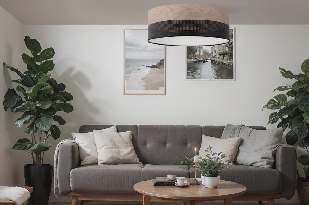 Wood Plexi Ceiling Lamp Black 40Cm Classic Oak