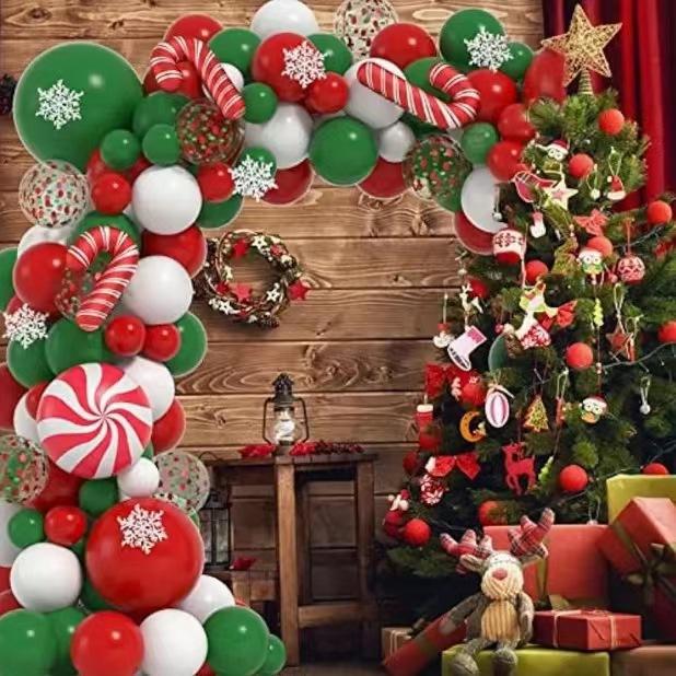 Christmas Red Green Cane Sugar Aluminum Film Balloon Wreath Arch Set Ornaments Candy Birthday Party Supplies