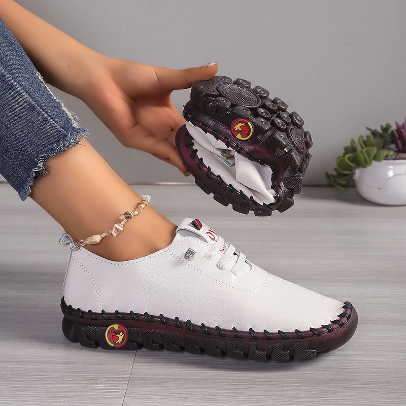 2025 Women's Soft Leather Casual Shoes - Stitching Rubber Sole, Sizes 35-45