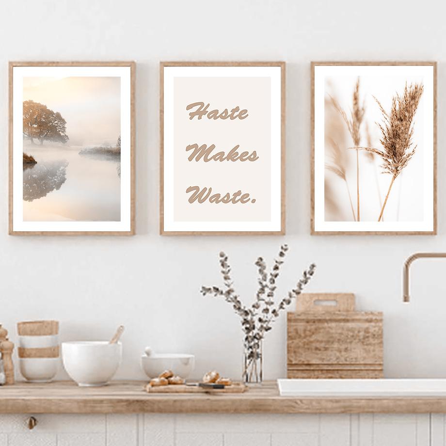 Beige Flor de Caña Bosque Lago de Montaña Arte de Pared Lienzo Pintura Pósters e Impresiones Nórdicos Cuadros de Pared para Decoración de Sala de Estar
