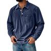 Men's Solid Color Washed Sports Button Pocket Lapel Collar Long Sleeve Top