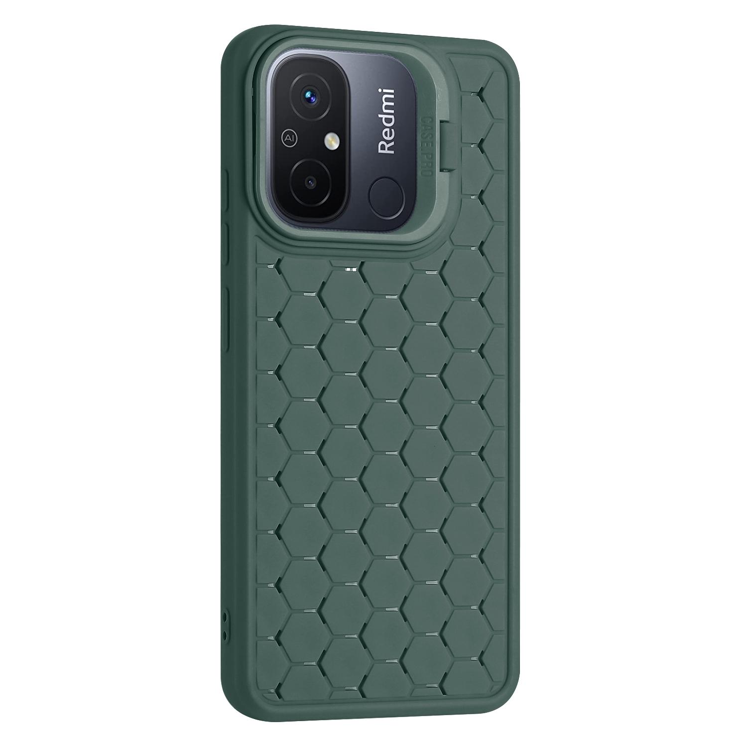 

For Xiaomi Redmi 12C 4G Case Lens Frame Kickstand TPU Phone Cover Heat Dissipation Army Green