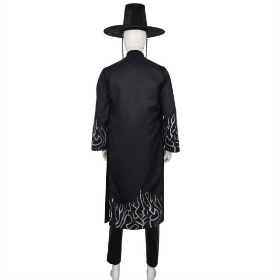 Korean Anime Cosplay Costume Black Flame Robe Shirt Pant Hat Set Villain Role-playing Outfit for Kids Halloween Carnival Performance