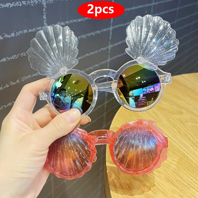 

2pcs Small Oval Shape Sunglasses Girls Boys Cute Cartoon Shell Sun Glasses Outdoor Hawaiian Style Sun Glasses Kids Children