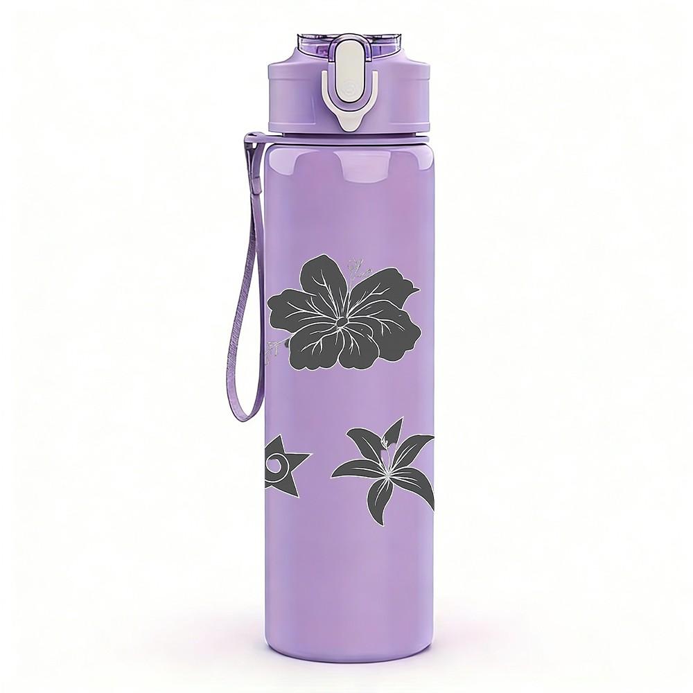1PC Grey Flower Star Set 750ml Color Plastic Sports Water Bottle Leakproof Flip Straw Lid Suitable for Sports Office Home Use