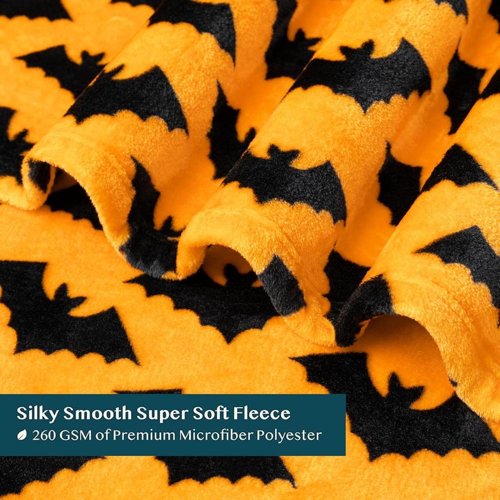 Bat Halloween Fleece Throw Blanket Soft Plush Warm Black Fall Cabin Design for Couch Decorative Autumn Home Accessories