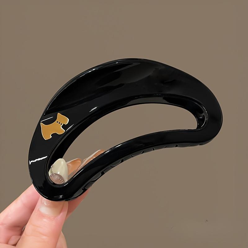 1pc Fashion French Sweet Temperament Acrylic Large Shark Clip, Hollow Oval Hair Claw for Women, Versatile Hair Accessory for Daily Wear