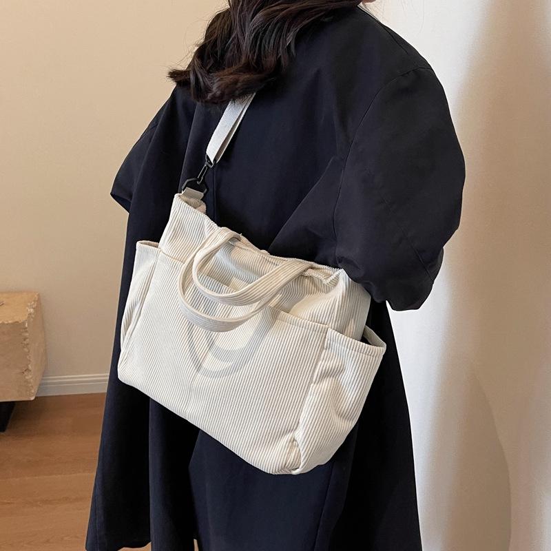 Women's Large-Capacity Corduroy Tote - Versatile Crossbody, Shoulder, Handbag for Commuting and Casual Use