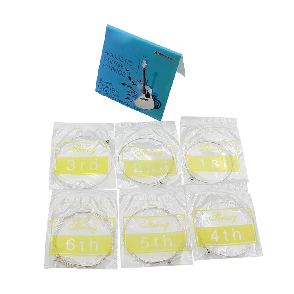 Stainless Steel Silver Plated Copper Alloy Wound 1st 6th (.010 .047) 6pcs Acoustic Guitar Strings String Set