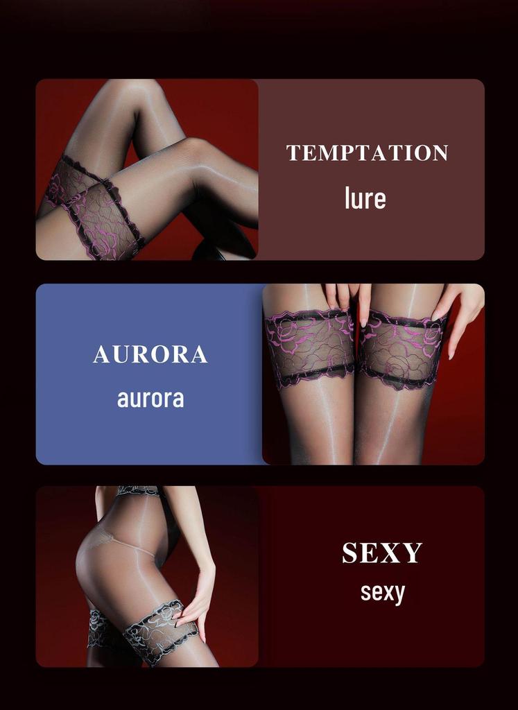 Emotional Lace Ultra-Thin Shine Black Stockings for Women