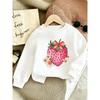 European Sizes Cute Strawberry Print Pattern Kids' Spring Lightweight Crew Neck Sweatshirt, Comfortable Outdoor Wear Choice for 0-3 Year Old Kids